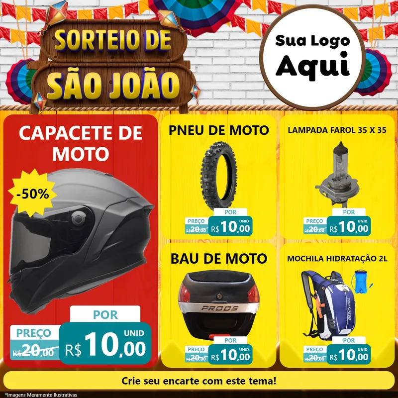 Modelo de Rede Social para Feed Facebook com o tema Sorteio de São João para Moto peças
