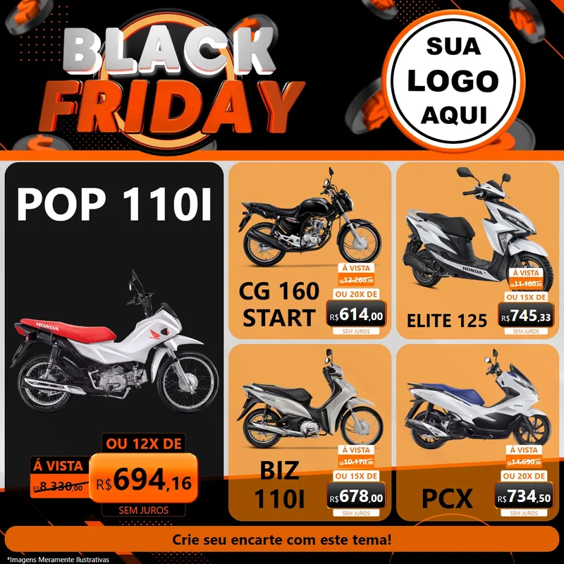 Modelo de Rede Social para Feed Facebook com o tema Black Friday para Concessionaria de Motos