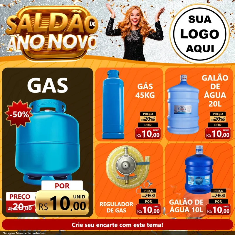 Modelo de Rede Social para Feed Facebook com o tema Saldão de Ano Novo para Água e gás