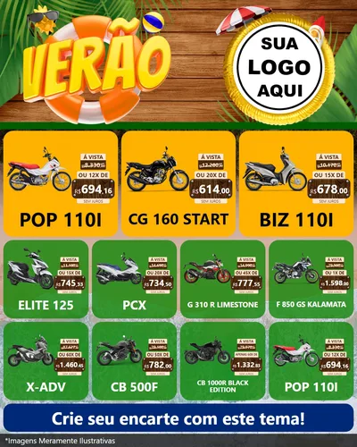 Modelo de Rede Social para Feed Instagram com o tema Verão para Concessionaria de Motos