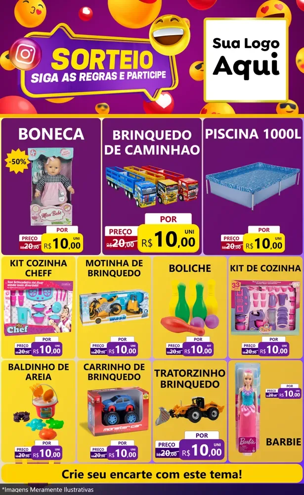 Modelo de Encarte para Encarte Grande com o tema Sorteio para Brinquedos