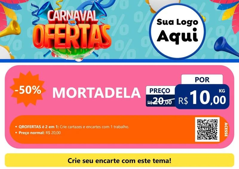 Modelo de Cartaz para Cartaz A4 Horizontal com o tema Carnaval de Ofertas para Frios e Laticínios