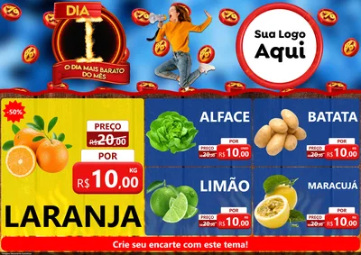 Modelo de Encarte para Encarte A4 Horizontal com o tema Dia I - O Dia Mais Barato Do Mês para Hortifrúti