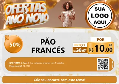 Modelo de Cartaz para Cartaz A4 Horizontal com o tema Ofertas de Ano Novo para Padaria