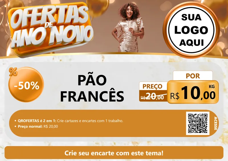 Modelo de Cartaz para Cartaz A4 Horizontal com o tema Ofertas de Ano Novo para Padaria