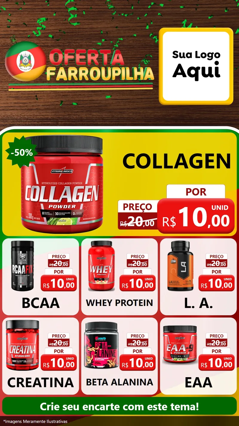 Modelo de Rede Social para Stories com o tema Oferta Farroupilha para Suplementos alimentares