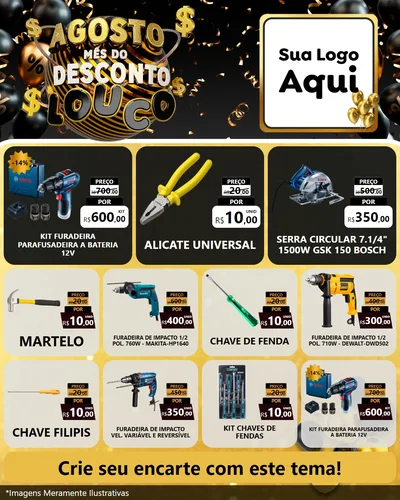 Modelo de Rede Social para Feed Instagram com o tema Agosto Mês do Desconto Louco para Maquinas e Ferramentas
