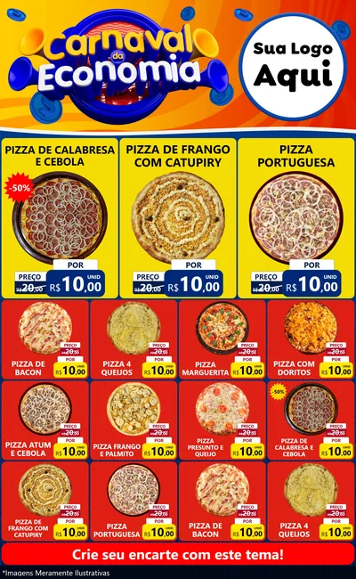 Modelo de Encarte para Encarte Grande com o tema Carnaval da Economia para Pizzaria