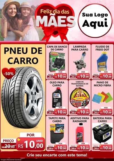 Modelo de Encarte para Encarte A4 Vertical com o tema Feliz Dia Das Mães para Auto peças