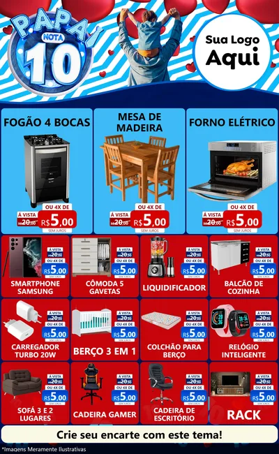 Modelo de Encarte para Encarte Grande com o tema Papai Nota 10 para Móveis e Eletro