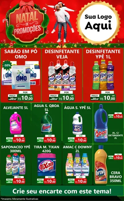 Modelo de Encarte para Encarte Grande com o tema Natal de Promoções para Produtos de Limpeza