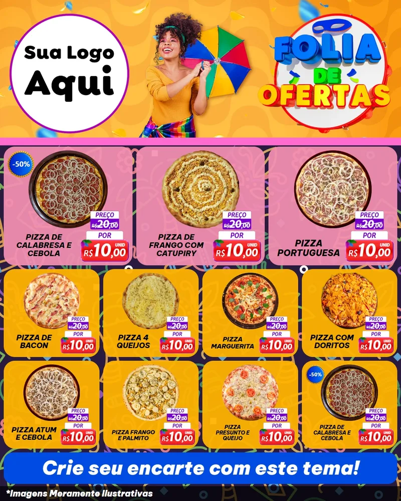 Modelo de Rede Social para Feed Instagram com o tema Folia de Ofertas para Pizzaria