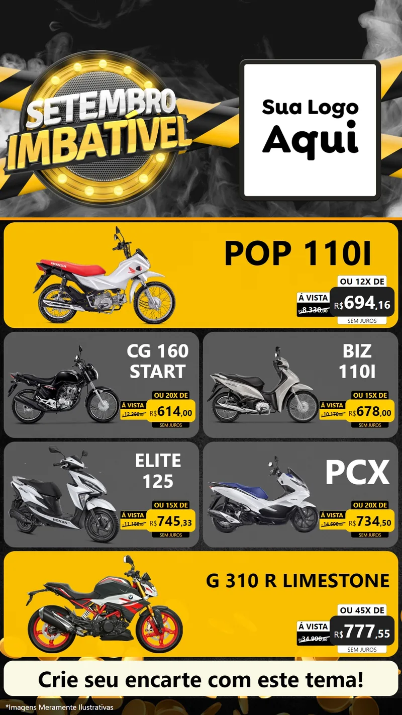 Modelo de TV para TV Vertical com o tema Setembro Imbatível para Concessionaria de Motos