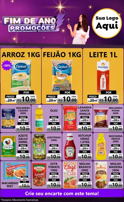 Modelo de Encarte para Encarte Grande com o tema Fim de Ano Promoções para Supermercado