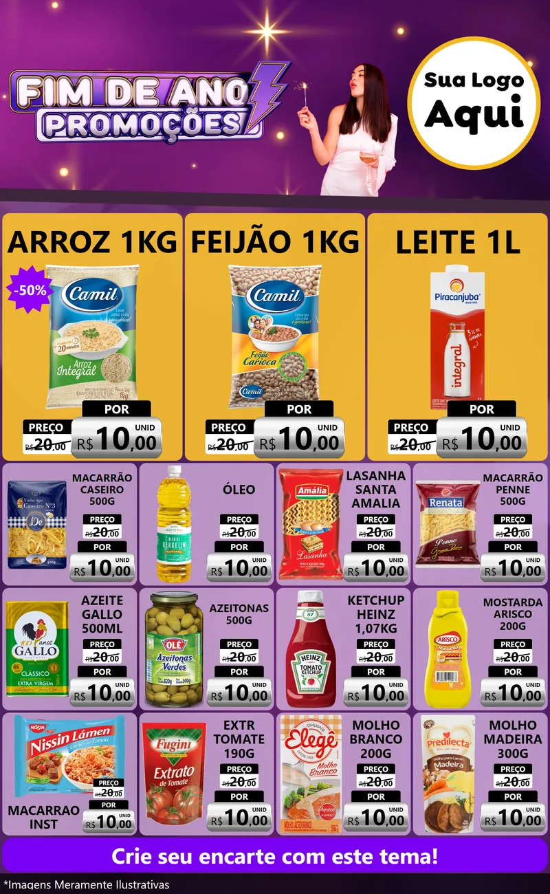 Modelo de Encarte para Encarte Grande com o tema Fim de Ano Promoções para Supermercado