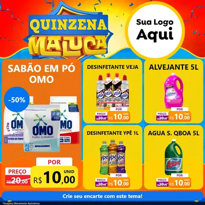 Modelo de Rede Social para Feed Facebook com o tema Quinzena Maluca para Produtos de Limpeza