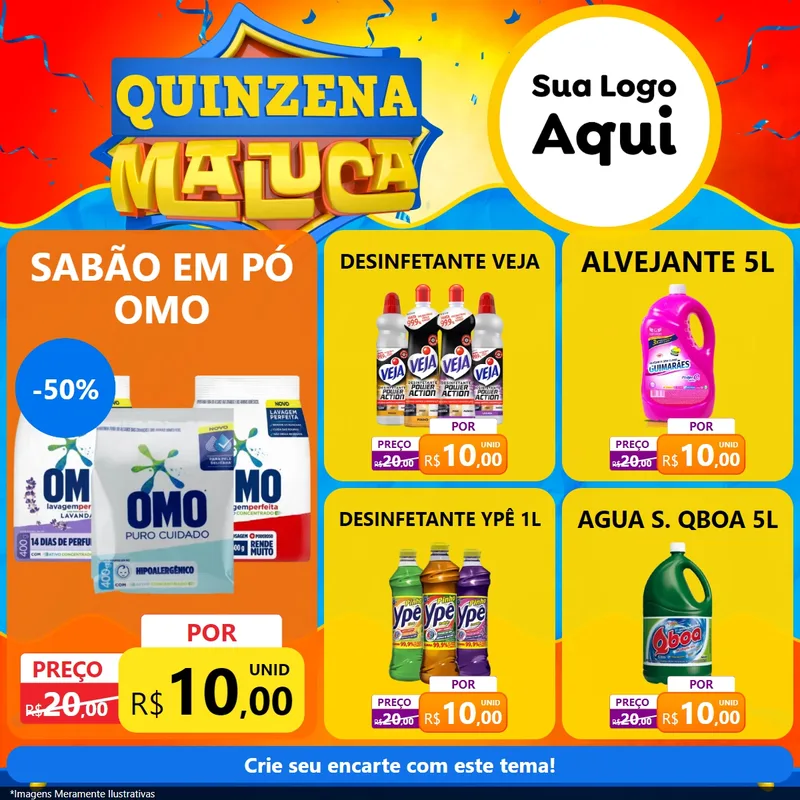 Modelo de Rede Social para Feed Facebook com o tema Quinzena Maluca para Produtos de Limpeza