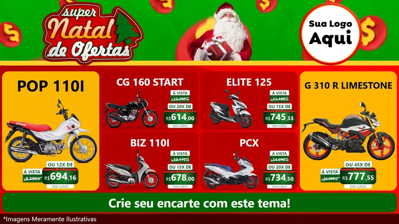 Modelo de TV para TV Horizontal com o tema Super Natal de Ofertas para Concessionaria de Motos