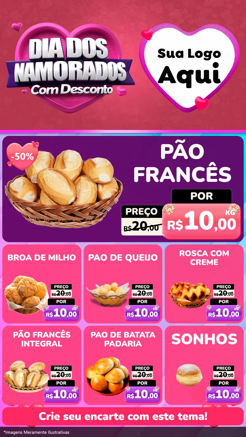 Modelo de Rede Social para Stories com o tema Dia Dos Namorados Com Desconto para Padaria