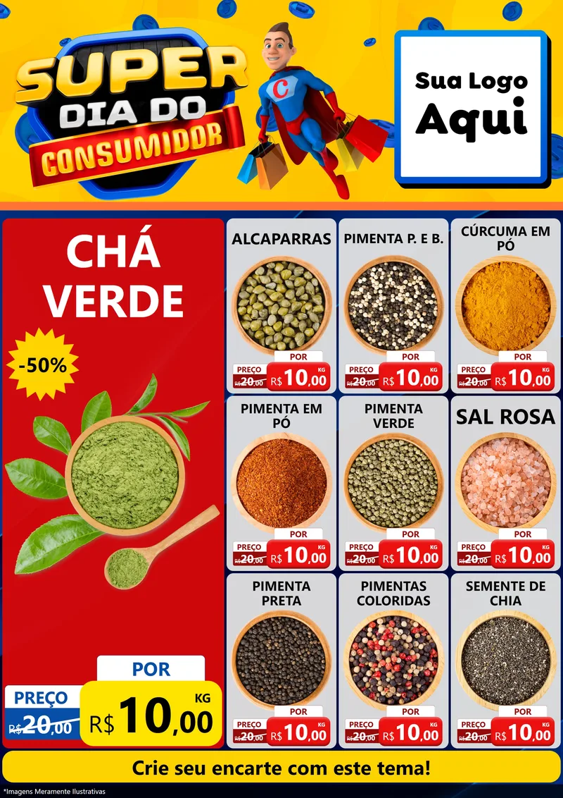 Modelo de Encarte para Encarte A4 Vertical com o tema Super Dia do Consumidor para Produtos Naturais