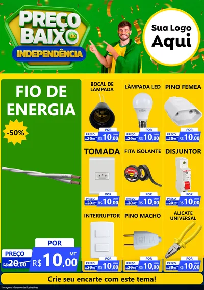 Modelo de Encarte para Encarte A4 Vertical com o tema Preço Baixo de Independência para Materiais Elétricos