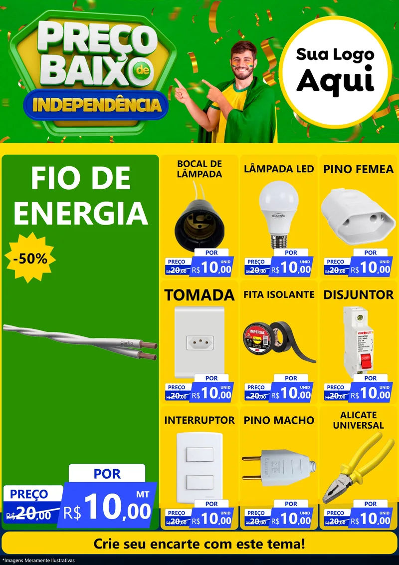 Modelo de Encarte para Encarte A4 Vertical com o tema Preço Baixo de Independência para Materiais Elétricos