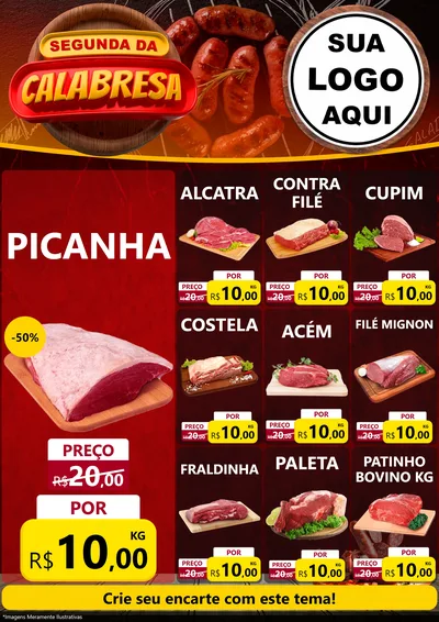 Modelo de Encarte para Encarte A4 Vertical com o tema Segunda da Calabresa para Açougue