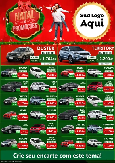 Modelo de Encarte para Encarte A4 Vertical com o tema Natal de Promoções para Concessionaria de Carros