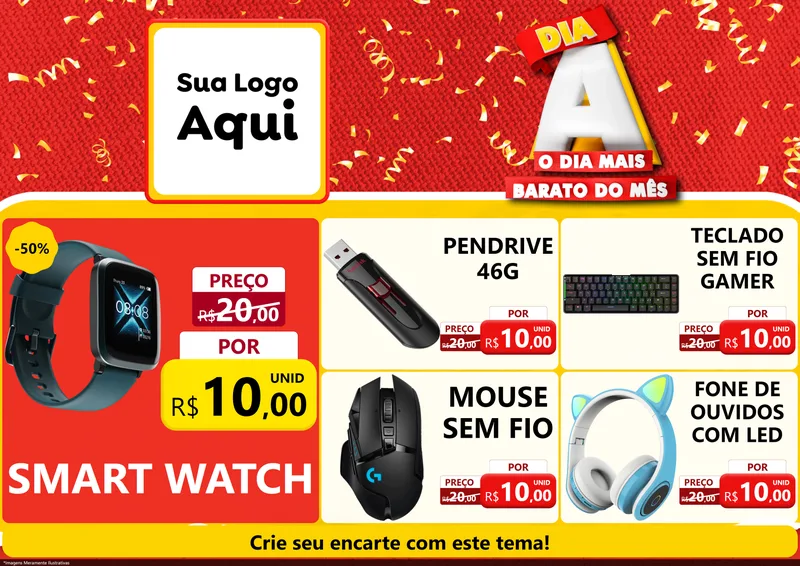 Modelo de Encarte para Encarte A4 Horizontal com o tema Dia A o Dia Mais Barato do Mês para Informática