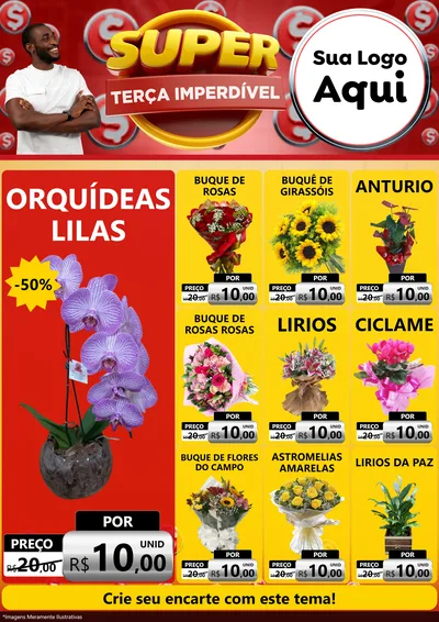 Modelo de Encarte para Encarte A4 Vertical com o tema Super Terça Imperdível para Floricultura e jardim