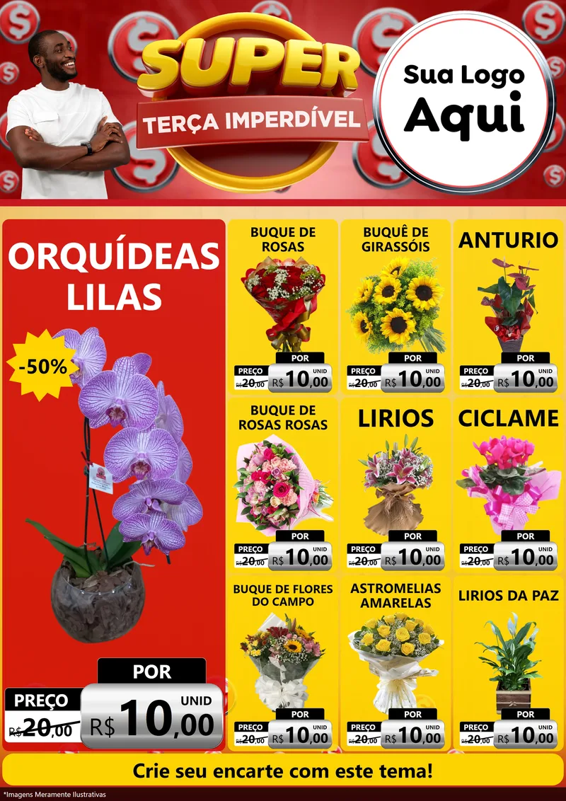 Modelo de Encarte para Encarte A4 Vertical com o tema Super Terça Imperdível para Floricultura e jardim