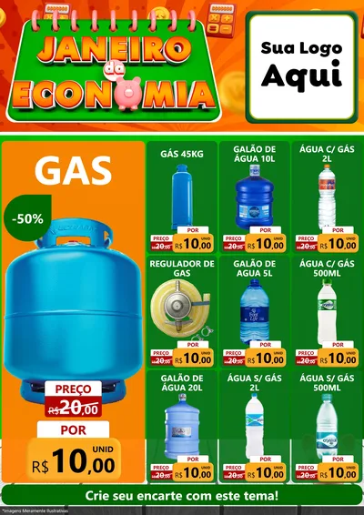 Modelo de Encarte para Encarte A4 Vertical com o tema Janeiro da Economia para Água e gás