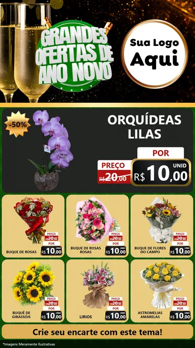 Modelo de Rede Social para Stories com o tema Grandes Ofertas de Ano Novo para Floricultura e jardim