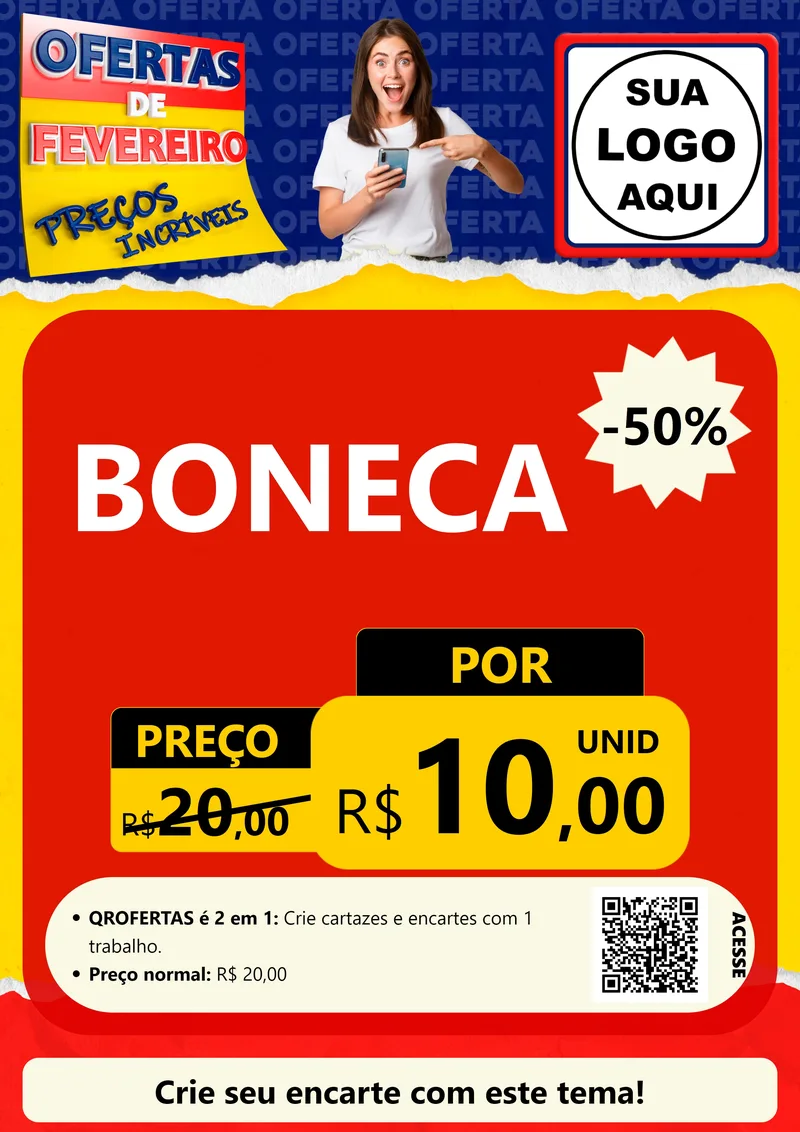 Modelo de Cartaz para Cartaz A4 Vertical com o tema Ofertas de Fevereiro - Preços Incríveis para Brinquedos