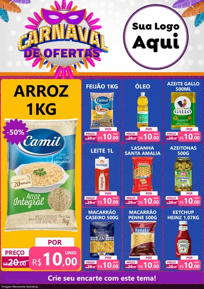 Modelo de Encarte para Encarte A4 Vertical com o tema Carnaval de Ofertas para Supermercado