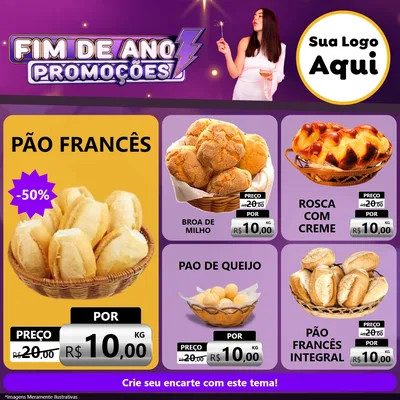 Modelo de Rede Social para Feed Facebook com o tema Fim de Ano Promoções para Padaria