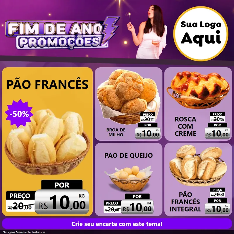 Modelo de Rede Social para Feed Facebook com o tema Fim de Ano Promoções para Padaria