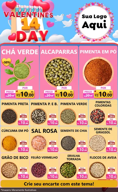 Modelo de Encarte para Encarte Grande com o tema Valentine's Day para Produtos Naturais