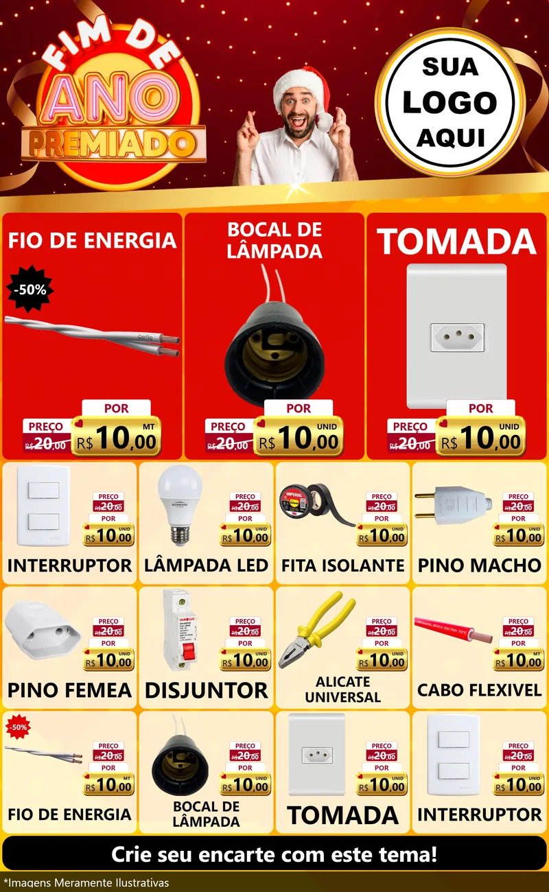 Modelo de Encarte para Encarte Grande com o tema Fim de Ano Premiado para Materiais Elétricos
