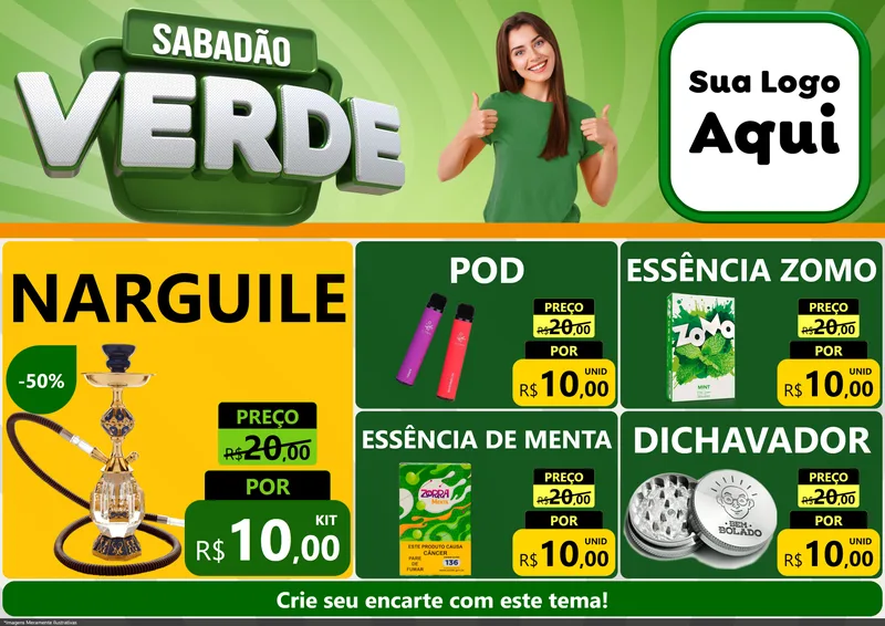 Modelo de Encarte para Encarte A4 Horizontal com o tema Sabadão Verde para Tabacaria