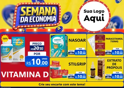 Modelo de Encarte para Encarte A4 Horizontal com o tema Semana da Economia para Farmácia