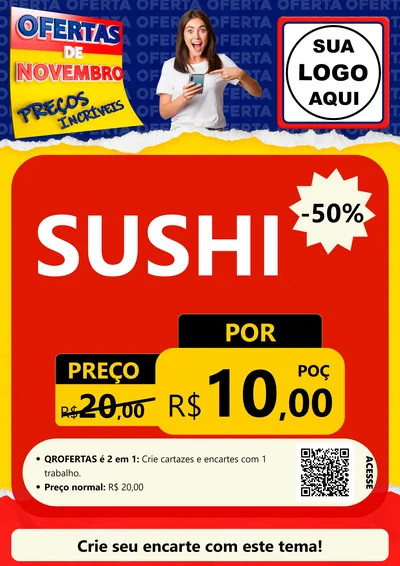 Modelo de Cartaz para Cartaz A4 Vertical com o tema Ofertas de Novembro - Preços Incríveis para Comida japonesa
