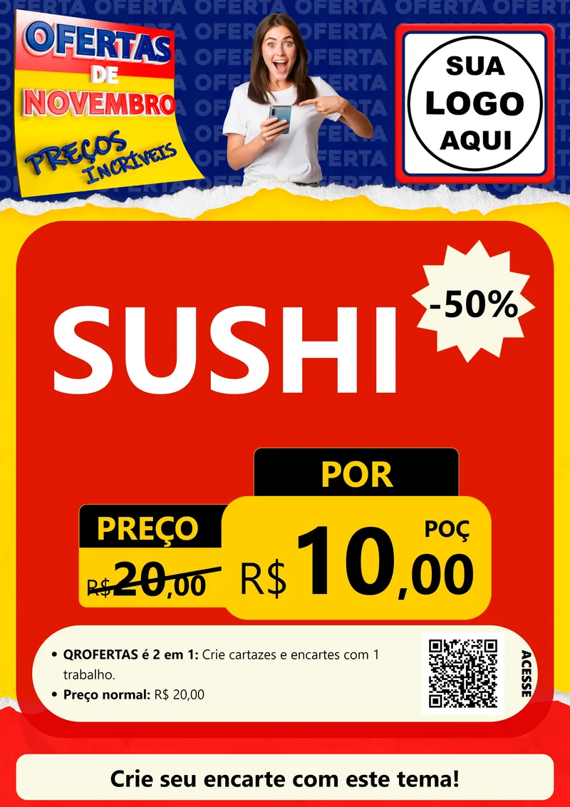 Modelo de Cartaz para Cartaz A4 Vertical com o tema Ofertas de Novembro - Preços Incríveis para Comida japonesa