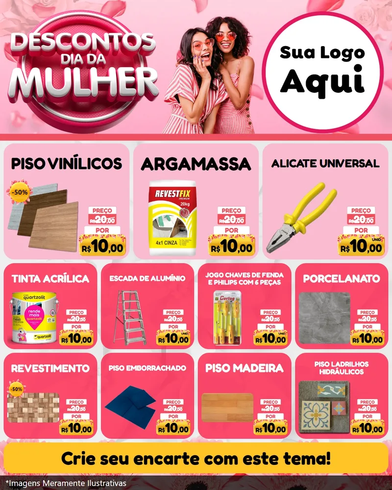 Modelo de Rede Social para Feed Instagram com o tema Descontos Dia da Mulher para Material para Construção