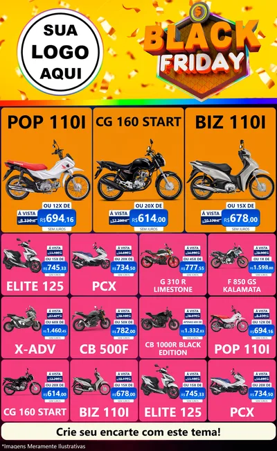 Modelo de Encarte para Encarte Grande com o tema Black Friday para Concessionaria de Motos