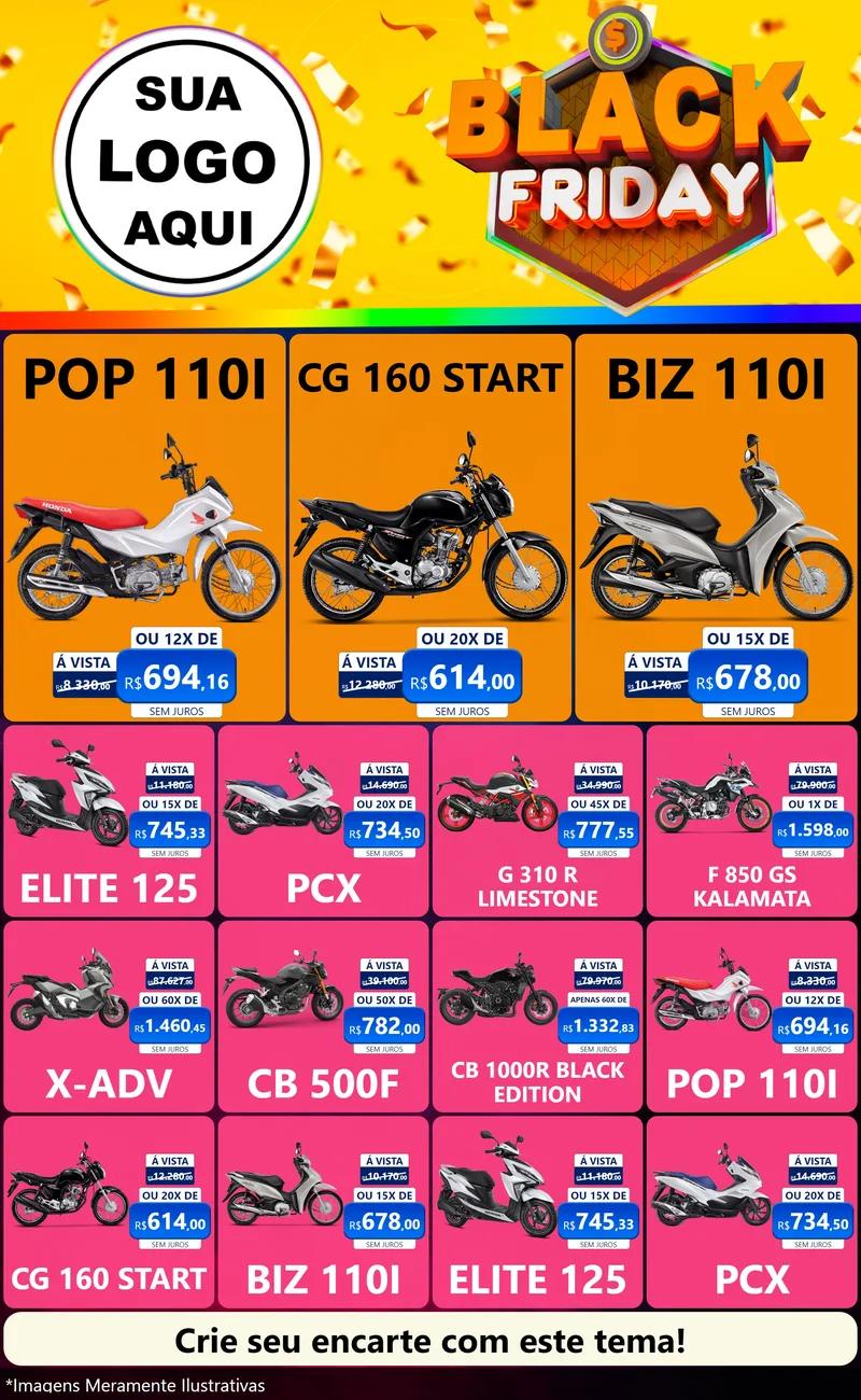Modelo de Encarte para Encarte Grande com o tema Black Friday para Concessionaria de Motos