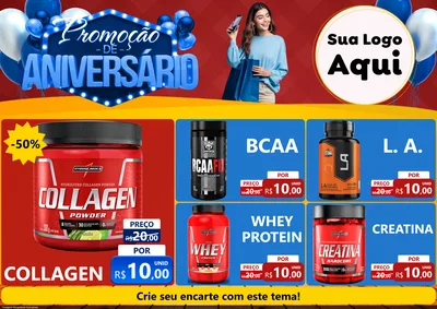Modelo de Encarte para Encarte A4 Horizontal com o tema Promoção de Aniversário para Suplementos alimentares