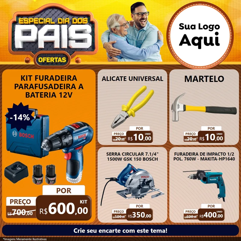 Modelo de Rede Social para Feed Facebook com o tema Especial Dia dos Pais para Maquinas e Ferramentas