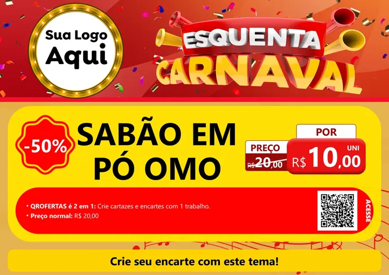 Modelo de Cartaz para Cartaz A4 Horizontal com o tema Esquenta Carnaval para Produtos de Limpeza