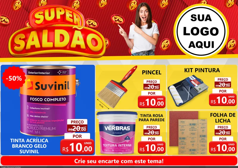 Modelo de Encarte para Encarte A4 Horizontal com o tema Super Saldão para Tintas e Ferramentas